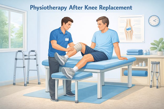 Patient doing physiotherapy exercises after knee replacement surgery in Bangalore