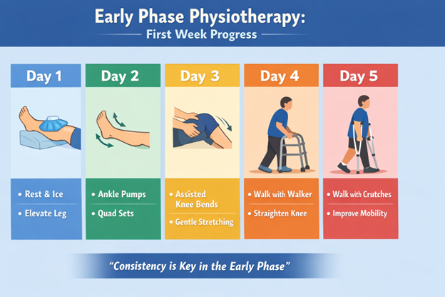 Early phase physiotherapy exercises after knee replacement - ankle pumps and knee bending